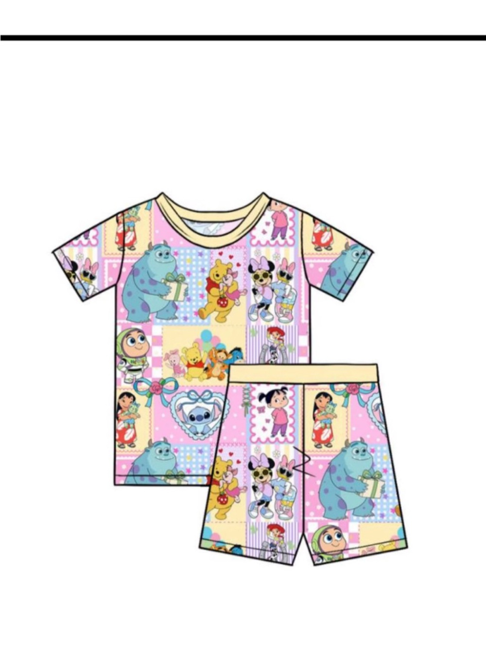 BAMBOO Pastel Patchwork Character Kids short set